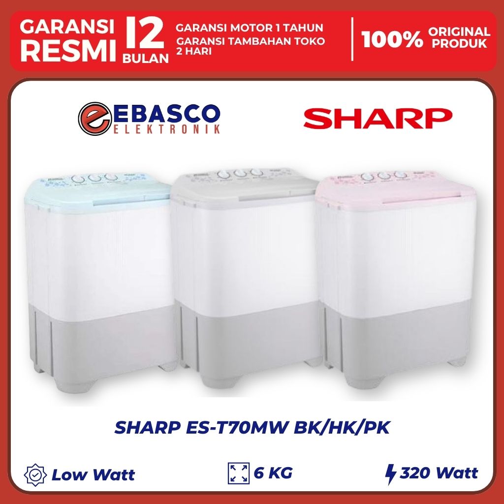 SHARP MESIN CUCI 6,5 KG EST-70 MW BL/PK/LC BIG PULSATOR