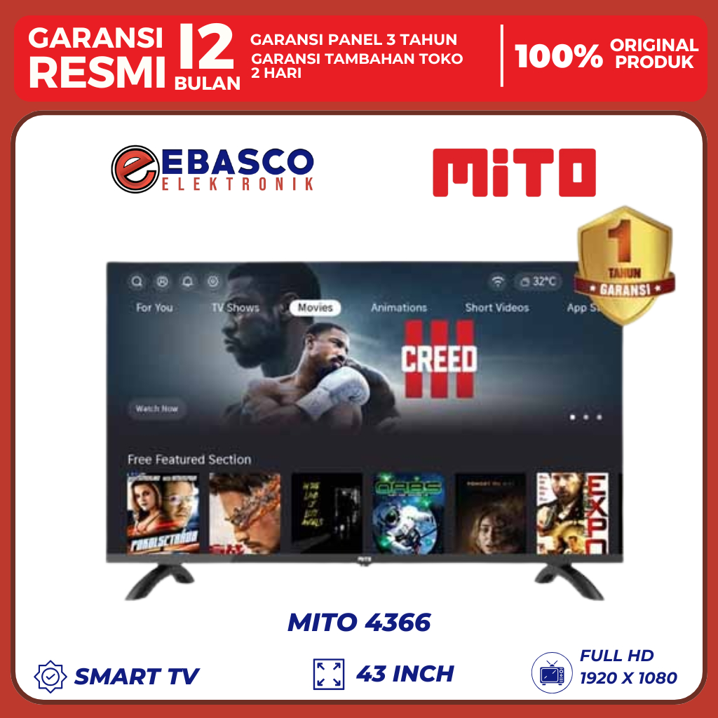 MITO SMART TV 43 INCH 4366 BERGARANSI RESMI