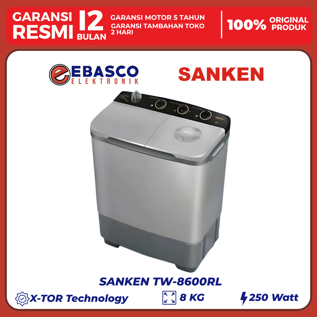 SANKEN MESIN CUCI 8 KG TW 8600RL LOW WATT