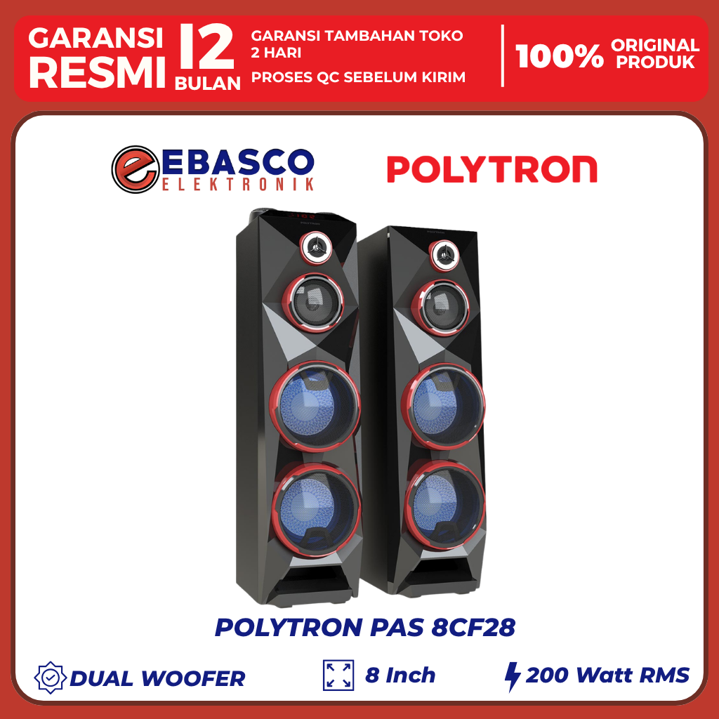 SPEAKER AKTIF POLYTRON 8C28 / 8CF28 8 INCH DOUBLE WOOFER
