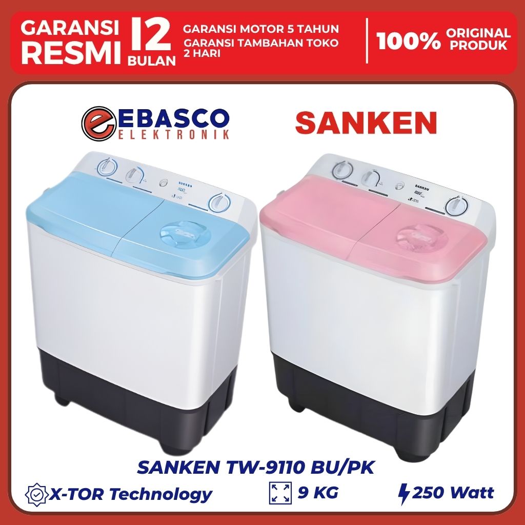 SANKEN MESIN CUCI 8 KG TW-9110 BU/PK LOW WATT
